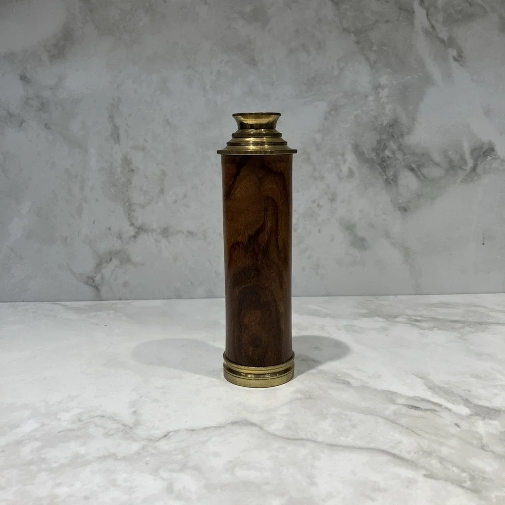 Vtg Brass Wood Grain Monocular Nautical Telescope Spyglass Sailing 3-Draw